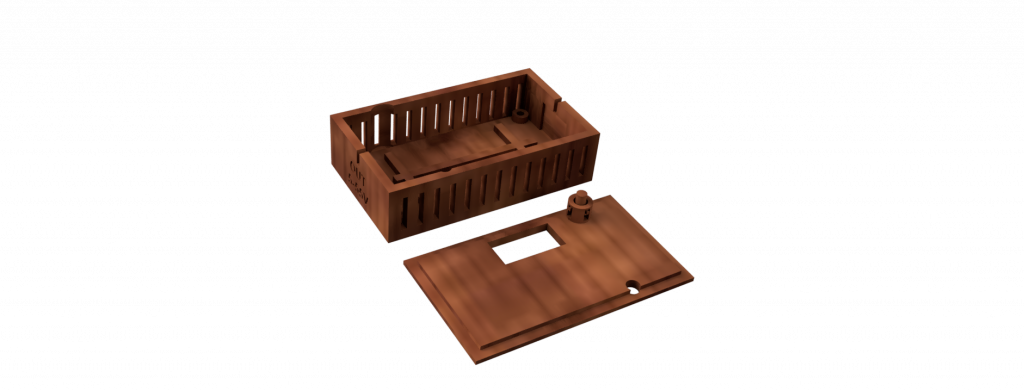 brown version of the 3D rendering of the printed 3D download stl case, housing with toggle button and air ribs